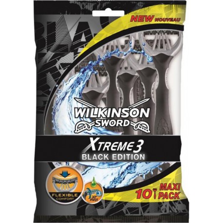 Wilkinson Sword Xtreme 3 Black Edition Rasoirs Jetables pour Homme Maxi Pack de 10