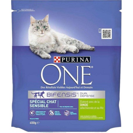 Purina One Croquettes Chat Sensible Dinde 450g