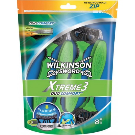 Wilkinson Sword Xtreme 3 Duo Comfort Rasoirs Jetables pour Homme Pack de 8