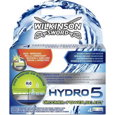 Wilkinson Sword Hydro 5 Groomer Power Select Lames de Rasoir pour Homme Aloé H2O 4 Recharges