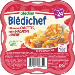 Blédina Blédichef Mitonné de Carottes Petits Macaroni et Boeuf (dès 24 mois) l’assiette de 250g (lot de 8)