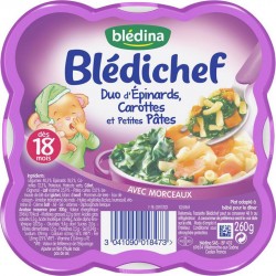 Blédina Blédichef Duo d’Epinards Carottes et Petites Pâtes dès 18 mois l’assiette de 260g (lot de 8)