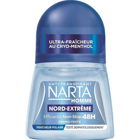Narta Homme Roll-on Anti-Transpirant Efficacité Non-Stop 48h Fraîcheur Polaire 50ml (lot de 4)