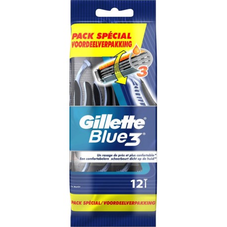 Gillette Blue3 Rasoirs Jetables pour Homme par 12 Rasoirs