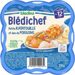 Blédina Blédichef Petite Ratatouille et Duo de Poissons (dès 12 mois) l’assiette de 230g (lot de 8)