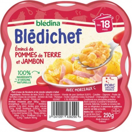 Blédina Blédichef Émincé de Pommes de Terre et Jambon (dès 18 mois) l’assiette de 250g (lot de 8)