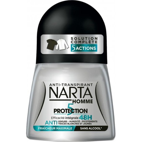 Narta Homme Roll-on Anti-Transpirant 5 Actions Efficacité 48h Fraîcheur Maximale 50ml (lot de 4)