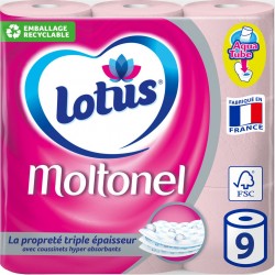 Lotus Moltonel Papier toilette Triple Epaisseur Aqua Tube x9 rouleaux roses (lot de 2 soit 18 rouleaux)