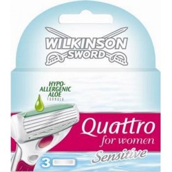 Wilkinson Sword Quattro for Women Sensitive Lames de Rasoir pour Femme Aloé Vera 3 Recharges
