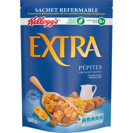 Kellogg’s Extra Pépites Crunchy Muesli Chocolat Au Lait 500g (lot de 3)