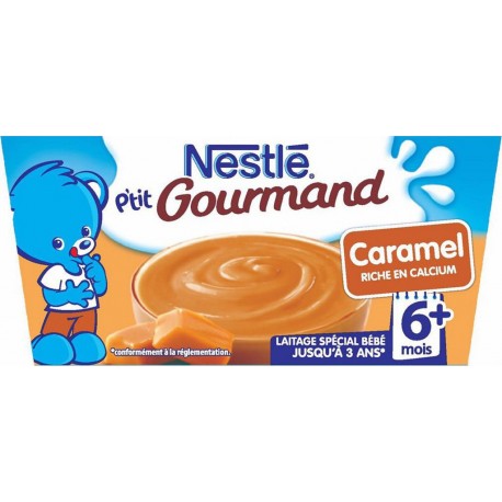Nestlé P’tit Gourmand Caramel Riche en Calcium (+6 mois) par 4 pots de 100g (lot de 8 soit 32 pots)