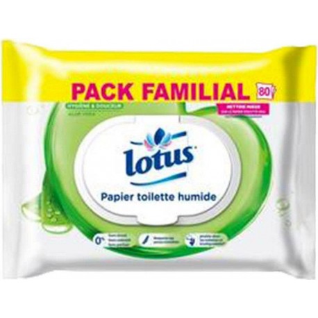 Lotus Papier Toilette Humide Aloé Véra Pack Familial 80 Lingettes