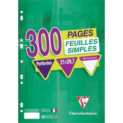 Clairefontaine 300 Feuilles Simples Perforées A4 21x29,7 Petits Carreaux