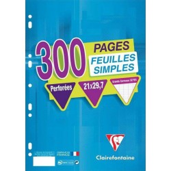 Clairefontaine 300 Feuilles Simples Perforées A4 21x29,7 Grands Carreaux Seyes
