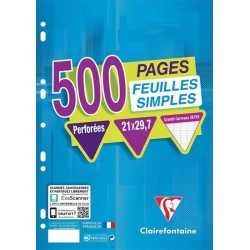 Clairefontaine 500 Feuilles Simples Perforées A4 21x29,7 Grands Carreaux Seyes