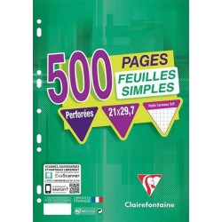 Clairefontaine 500 Feuilles Simples Perforées A4 21x29,7 Petits Carreaux