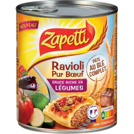 Zapetti Ravioli Pur Boeuf Au Blé Complet Et Légumes Du Soleil 800g