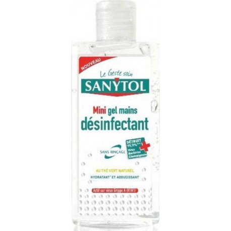 Sanytol Mini Gel Mains Désinfectant Sans Rinçage Thé Vert Naturel 75ml