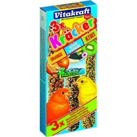 Vitakraft Krakers Aliment Pour Canaris Orange Sésame Banane Kiwi 3 Bâtonnets 90g