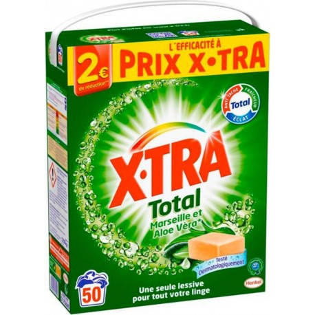 Xtra Total Lessive Poudre Marseille et Aloe Vera 50 Lavages 2,75Kg