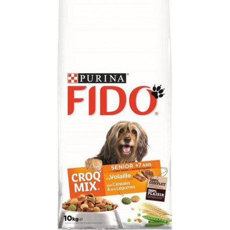 Fido Croquettes Croq Mix Chiens Sénior +7 Ans à La Volaille Céréales Légumes Grand Format 10Kg