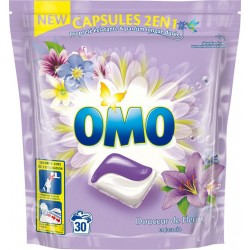 Omo Capsules 2 en 1 Propreté Éclatante & Parfum Longue Durée Douceur de Fleurs et Jasmin x30