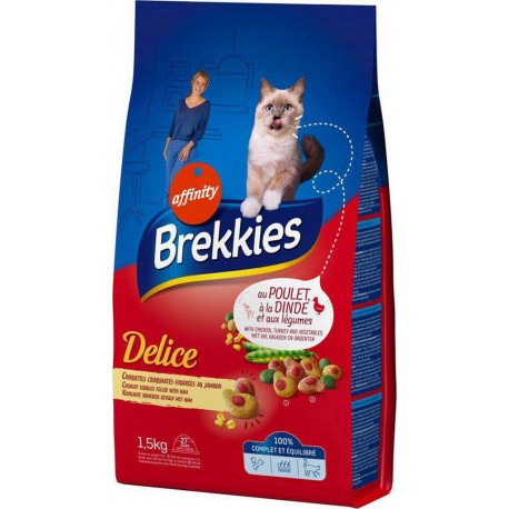 Brekkies Delice Chats Croquettes Croquantes Fourrées au Jambon au Poulet Dinde et Légumes 1,5Kg