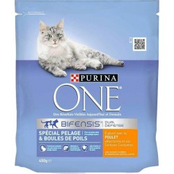 Purina One Croquettes Chat Pelage et Boules de Poils Poulet 450g