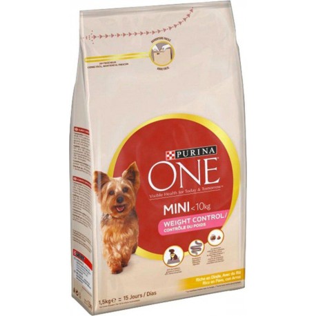 Purina One Croquettes Chien Contrôle de Poids Mini -10Kg Dinde 1,5Kg