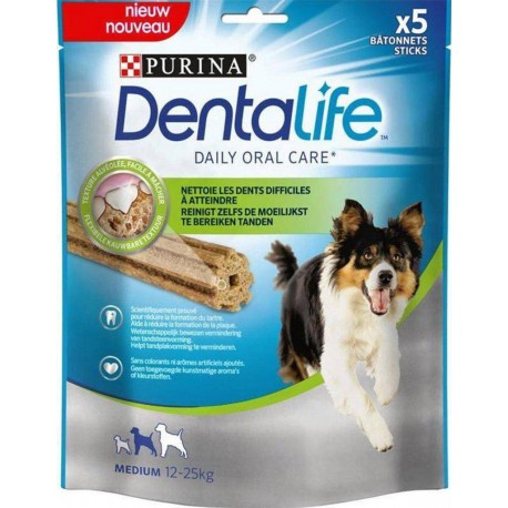 Purina Dentalife Bâtonnets Pour Chiens Medium 12 à 25Kg Texture Alvéolée Facile à Mâcher 115g