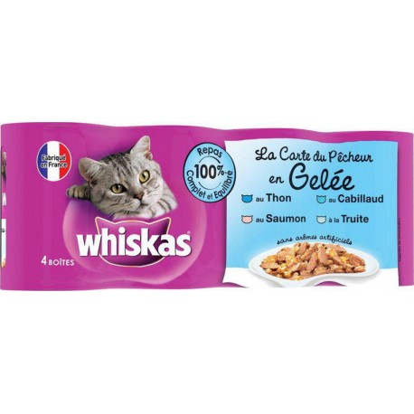 Whiskas Boîtes pour Chat La Carte du Pêcheur en Gelée x4