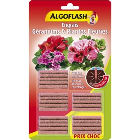 Algoflash Engrais Géraniums et Plantes Fleuries Diffusion Progressive 25 bâtonnets