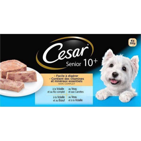 Cesar Senior + Facile à Digérer Contient des Vitamines et Minéraux Essentiels 300g par 4