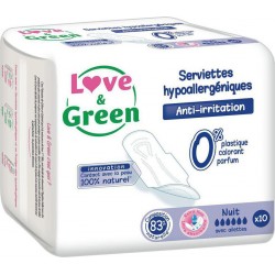 Love & Green Serviettes Hypoallergéniques Anti-Irritation Nuit x10