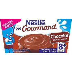 Nestlé P’tit Gourmand Chocolat Riche en Calcium (+8 mois) pots 4x100g