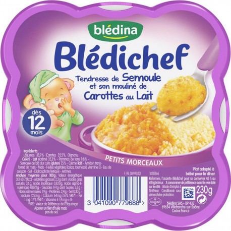 Blédina Blédichef Tendresse de Semoule et son Mouliné de Carottes au Lait