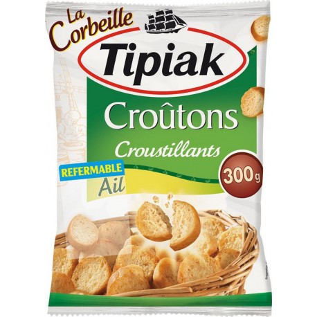 Tipiak La Corbeille Croûtons Croustillants Ail Format Familial Refermable 300g