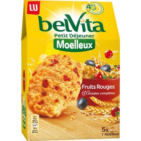 LU BelVita Petit Déjeuner Moelleux Fruits Rouges aux 5 Céréales Complètes 250g