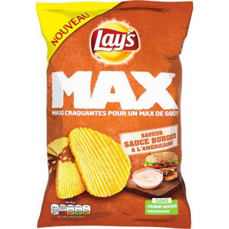 Lay's Lay’s Chips Max Maxi Craquantes pour un Max de Goût Saveur Sauce Burger à l’Américaine 120g