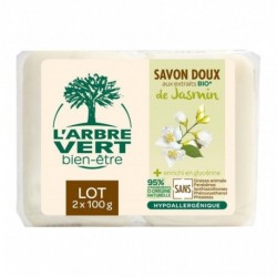 L’Arbre Vert Savon Doux aux Extraits Bio de Jasmin par 2 de 100g (lot de 6 soit 12 savons)