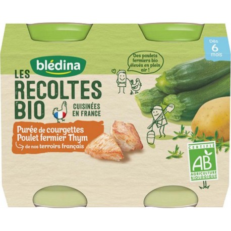 Blédina Les Récoltes Bio Purée de Courgettes Poulet Fermier Thym