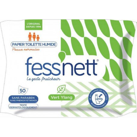 Fess'nett Fess'nett Papier Toilette Humide Peaux Normales 50 Lingettes Vert  Ylang 