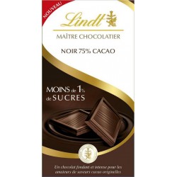 Lindt Maître Chocolatier Noir 75% Cacao Moins de 1% de Sucres 100g