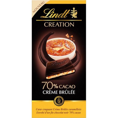 Lindt Création Coeur Craquant Crème Brûlée Caramélisée Enrobé d’un Fin Chocolat Noir 70% Cacao 140g