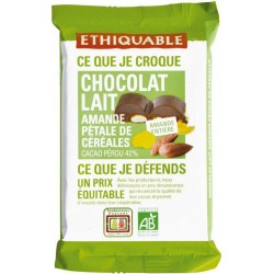 Ethiquable Chocolat Lait Amande Pétale de Céréales 100g