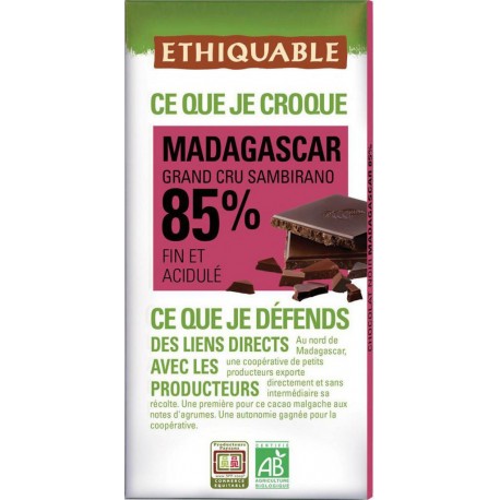 Ethiquable Madagascar Grand Cru Sambirano 85% Fin et Acidulé 100g