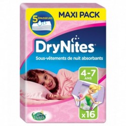 Huggies DryNites Sous-Vêtements de Nuit Absorbants (fille 4-7ans) x16 (lot de 2 soit 32 sous-vêtements)