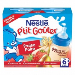 Nestlé P’tit Goûter Fraise Poire (+6 mois) par 2 pots de 250ml (lot de 8 soit 16 briques)
