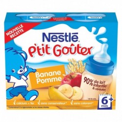 Nestlé P’tit Goûter Banane Pomme (+6 mois) par 2 pots de 250ml (lot de 8 soit 16 briques)