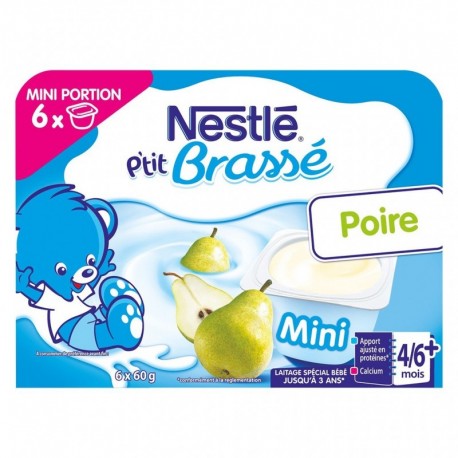 Nestlé P’tit Brassé Mini Poire (+4-6 mois) par 6 pots de 60g (lot de 8 soit 48 pots)